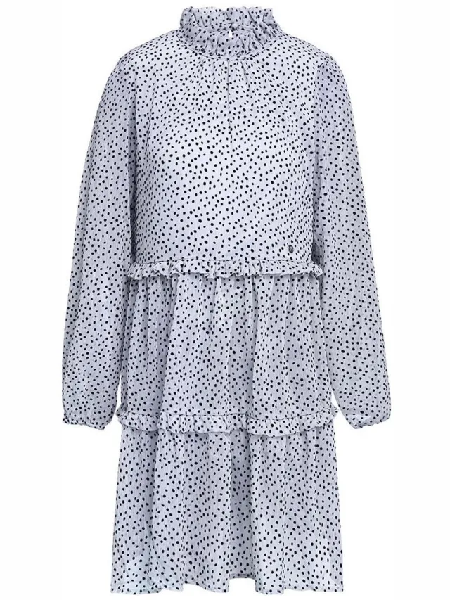 YW YEHWANG Blauw jurkje met stippen en Ruches - XS - Romantisch en elegant - Op vele manieren te combineren - Damesdingetjes Lichtblauw