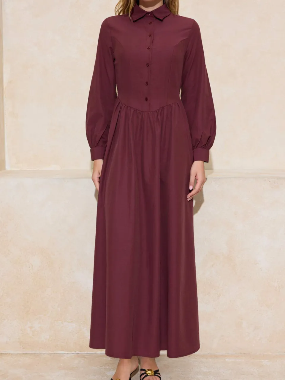 Turkishsouq Paarse platte maxi-jurk voor dames, casual/dagelijks, skaterjurk met hijab, foto 2