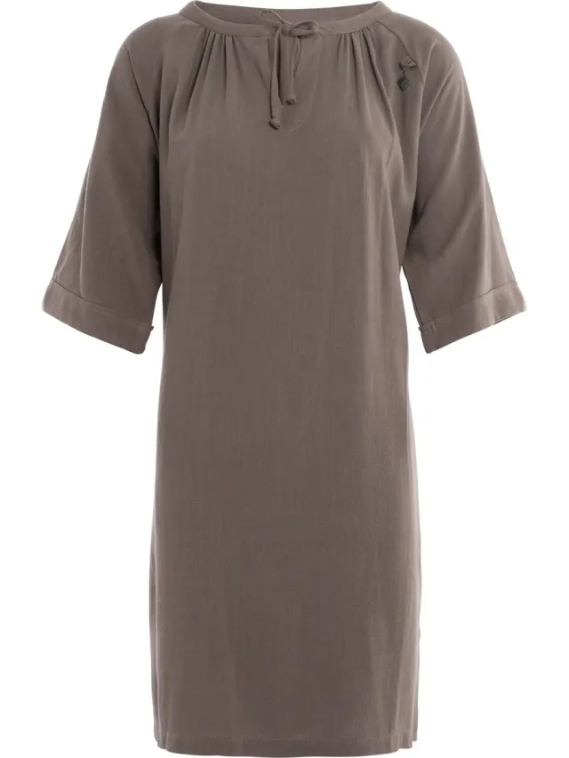 Knit Factory Fern Jurk - Tuniek dames - Strandjurk - Strandtuniek - Jurk gemaakt van 78% viscose & 22% linnen - Zomerjurk - Hoog draagcomfort - Taupe - Bruin