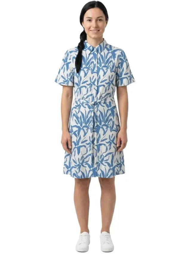 Vero Moda Zana Midi-jurk Met Korte Mouwen Veelkleurig M Vrouw Cloud Dancer / Aop Ibiza Blue Strokes