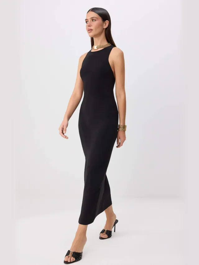 Trendyol TRENDYOLMİLLA Dames Zwart Effen Maxi Mouwloos Stijlvol/Avond Bodycon Jurken
