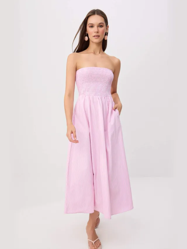 Trendyol TRENDYOLMİLLA Dames Roze Gestreept Midi Mouwloos Skater Jurken