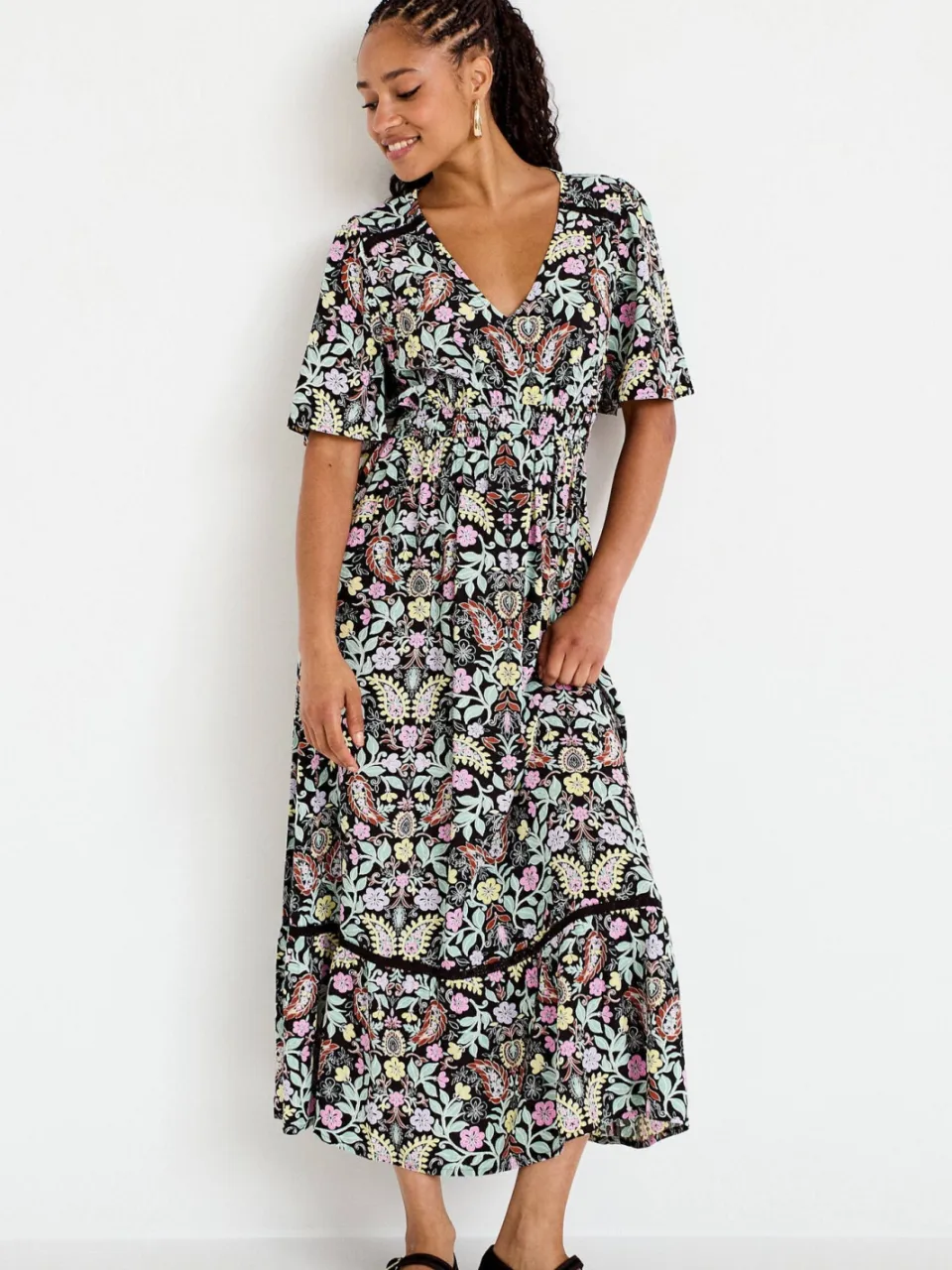 Cache Cache gebloemde bohemian maxi jurk met contrast bies - zwart, foto 3