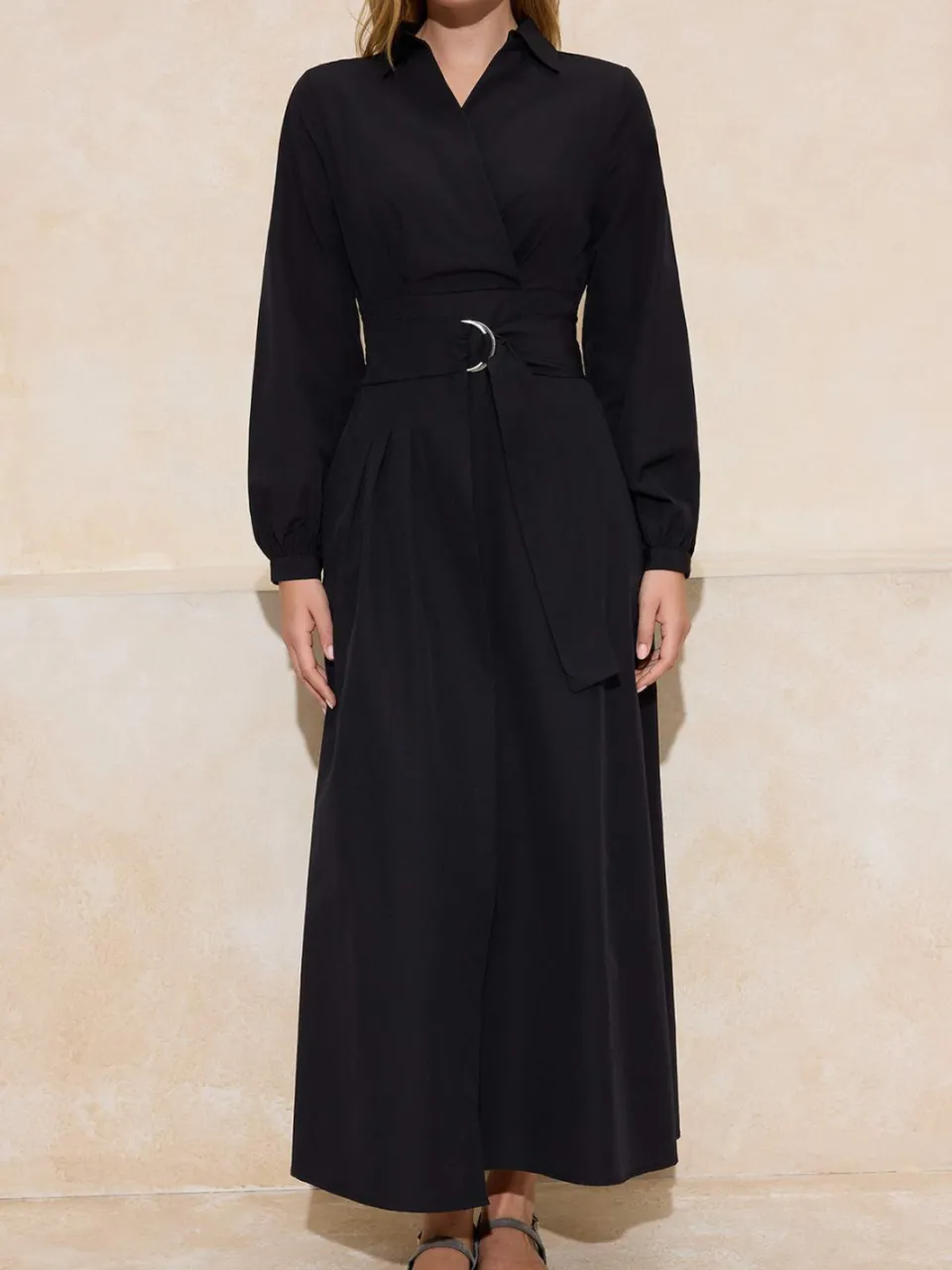 Turkishsouq Dames maxi-jurk, plat model, lang, casual/dagelijks, A-lijn model, geschikt voor hijab Zwart