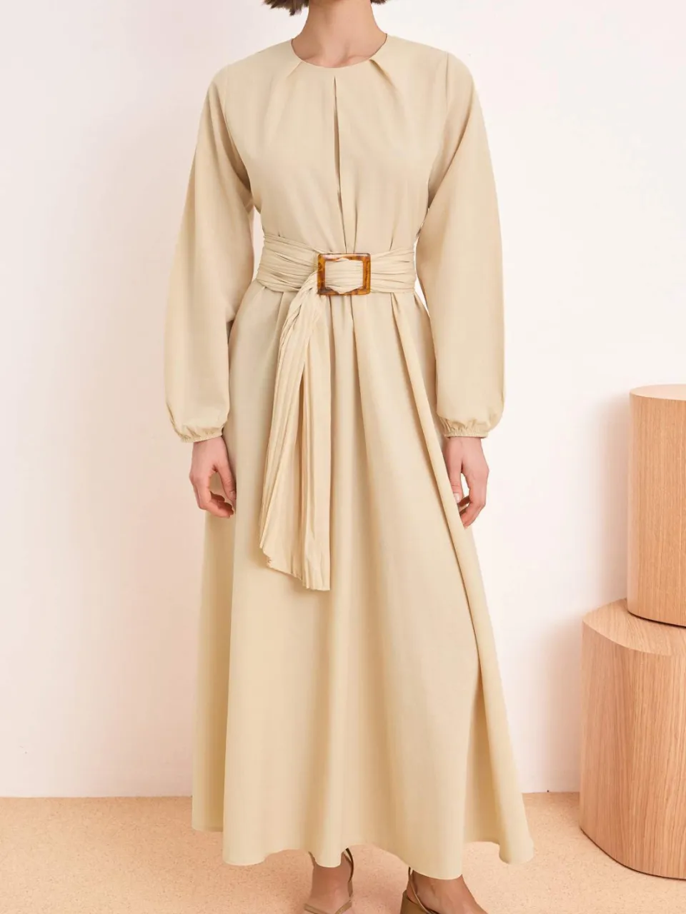 Turkishsouq Platte maxi-jurk voor dames, lange A-lijn model, geschikt voor hijab. beige, foto 2