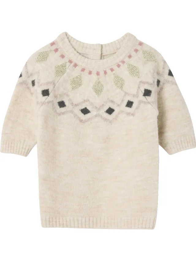 vertbaudet Gebreide jacquard jurk baby vanille