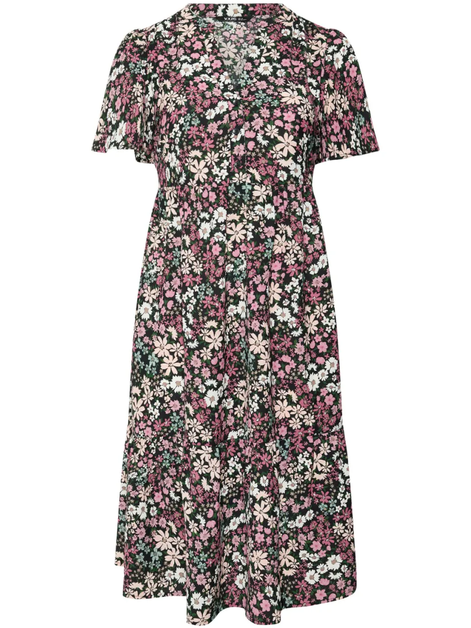 Yours Zwarte Jurk Met Bloemenprint En Plooien-52, foto 4