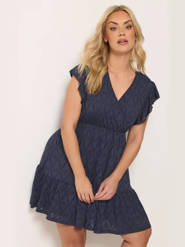 Yours Marineblauwe Wikkeljurk Met Pointellepatroon Blue