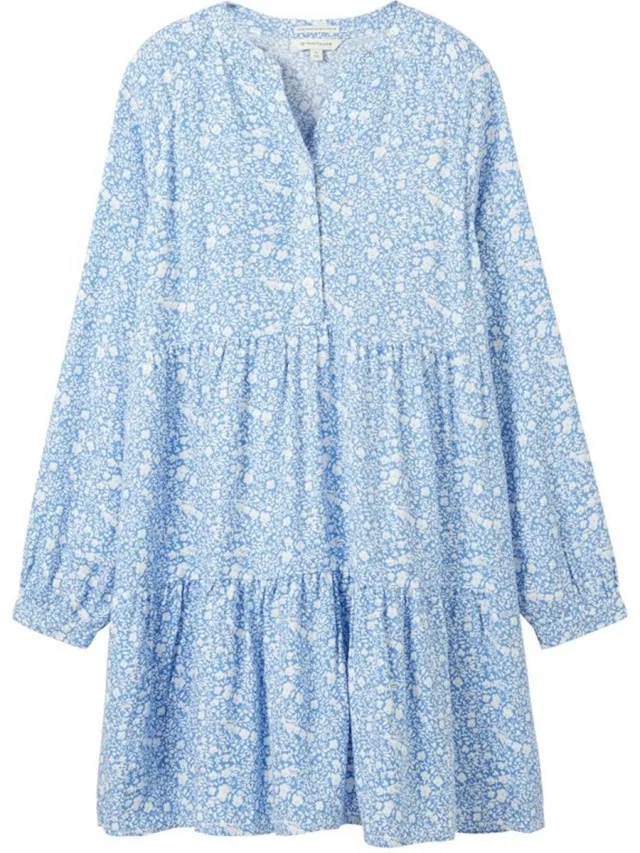Tom Tailor allover printed cutline dress Meisjes Jurk blue white flower allover