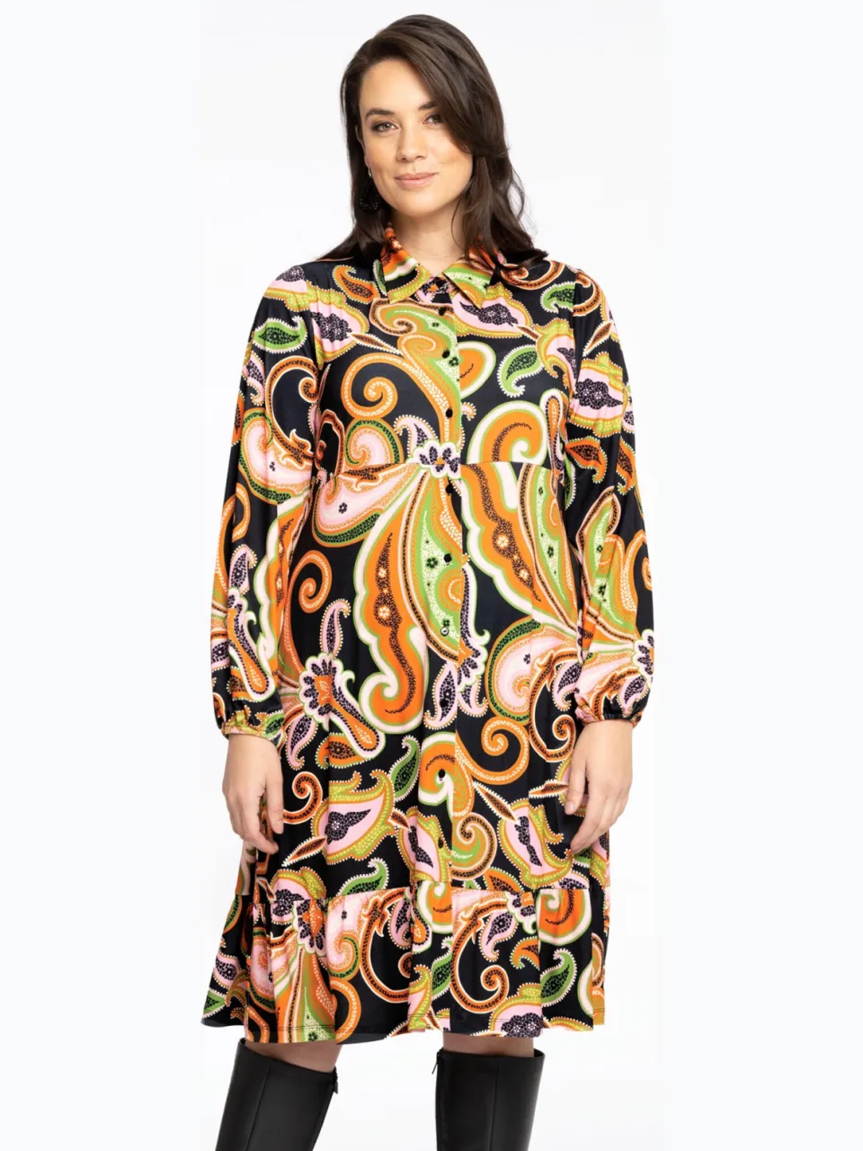 Yoek Jurk met ruches PAISLEY | Zwart