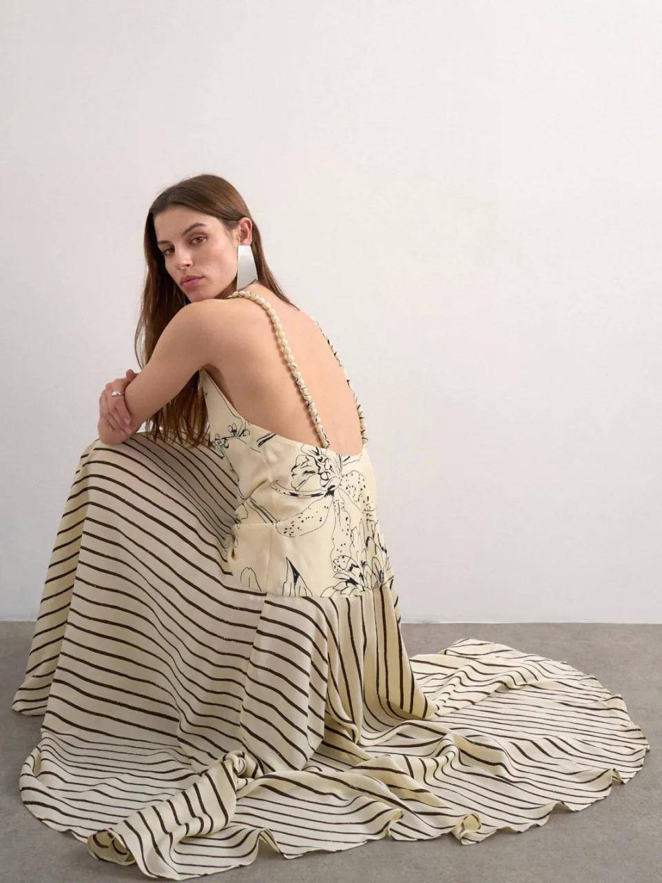 Topshop gestreepte gebloemde maxi jurk ecru, foto 2