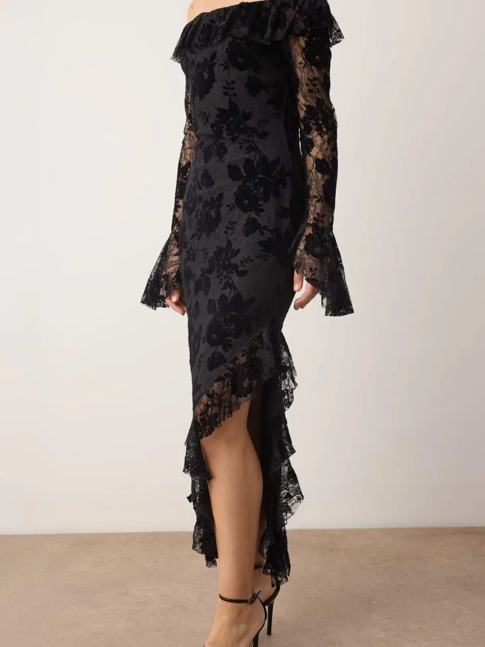 Trendyol TRENDYOLMİLLA Dames Zwart Bloemen Maxi Lang Stijlvol/Avond Recht Jurken, foto 2