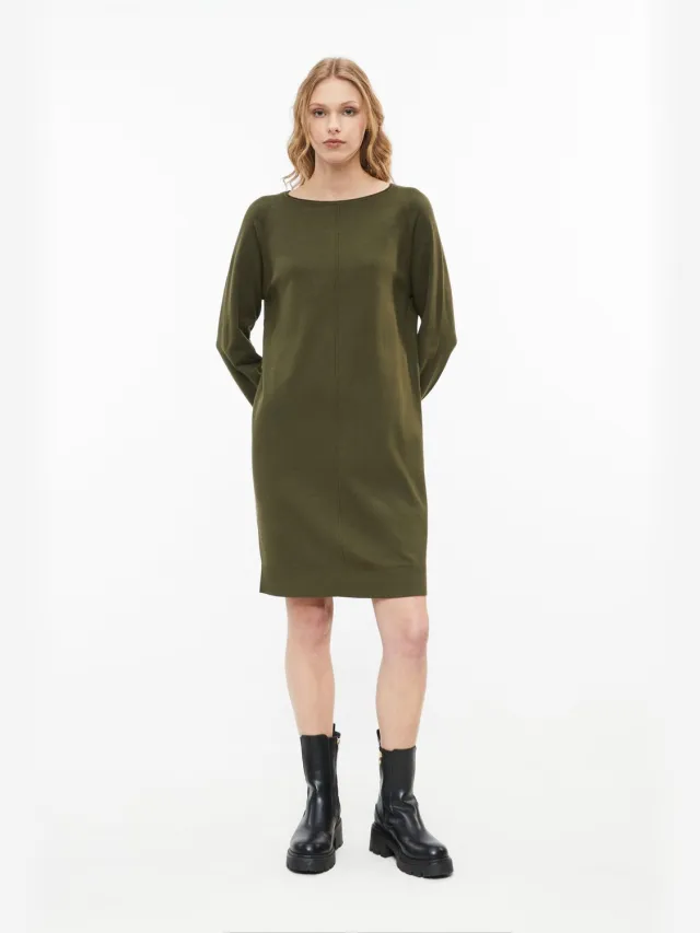S.Oliver female - Fijn gebreide jurk van viscosemix met decoratieve naad olijfgroen