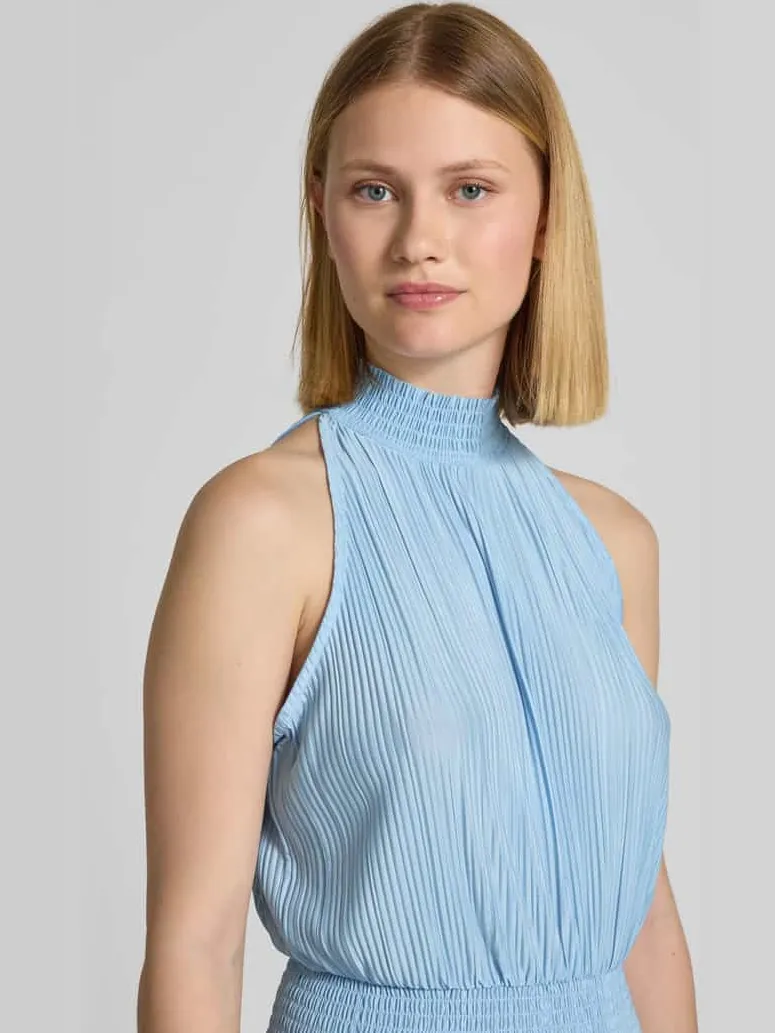 Samsøe Samsøe Midi-jurk met opstaande kraag en elastische tailleband, model 'UMA' lichtblauw, foto 4