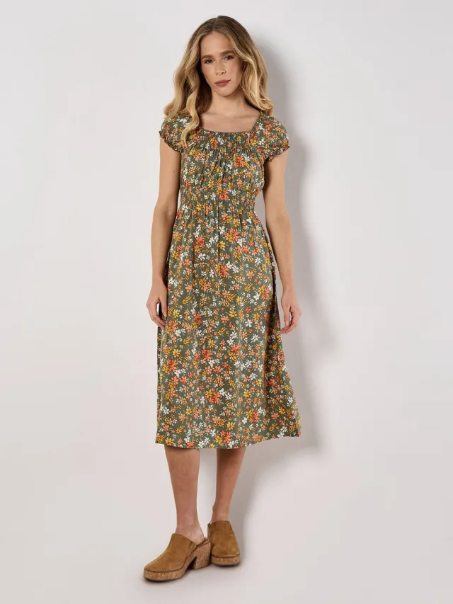 Apricot Midi-jurk met bloemenprint Kaki