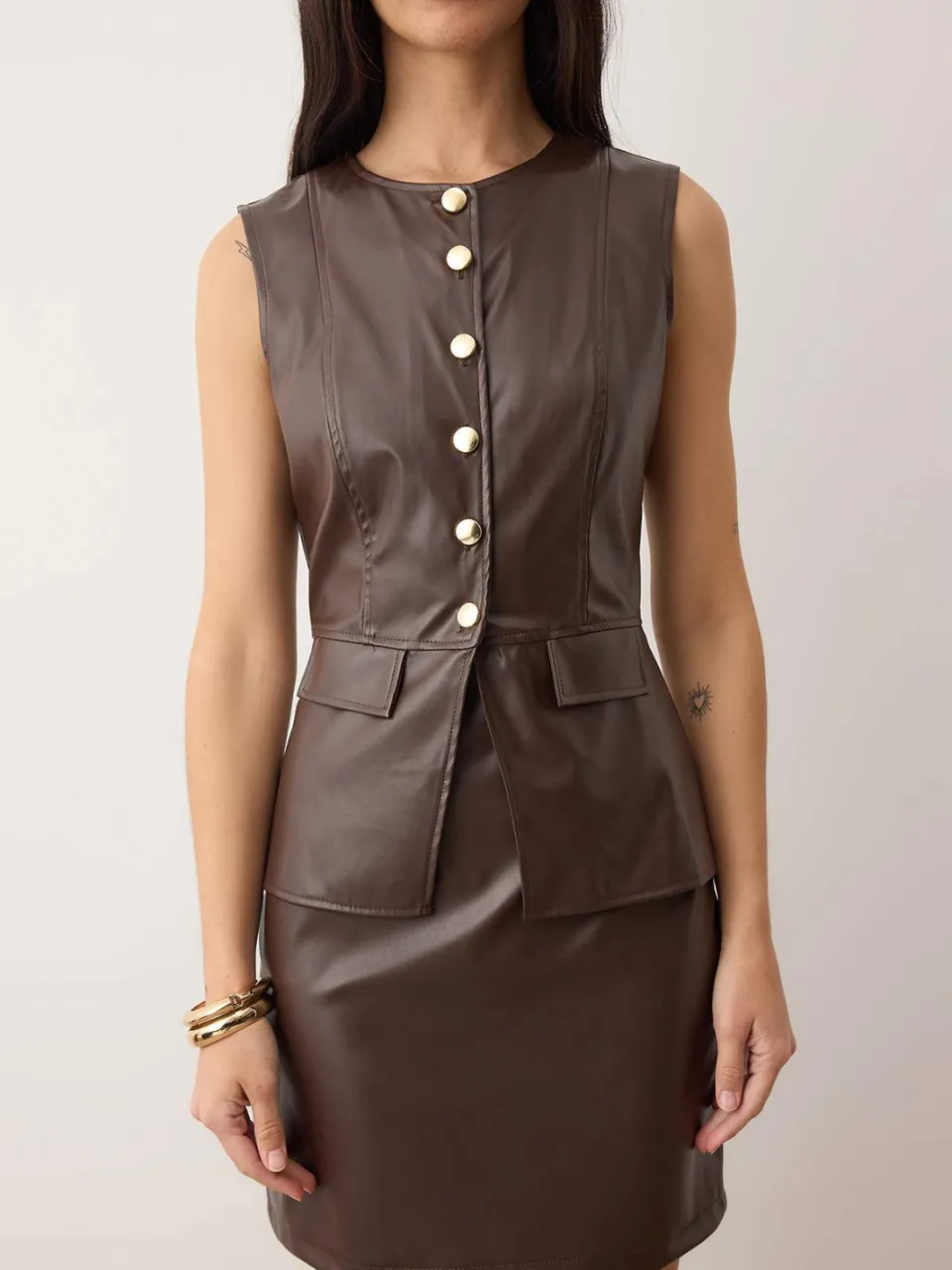 Trendyol TRENDYOLMİLLA Dames Bruin Effen Kort / Mini Mouwloos Avond / Dagelijks Bodycon Jurken, foto 2