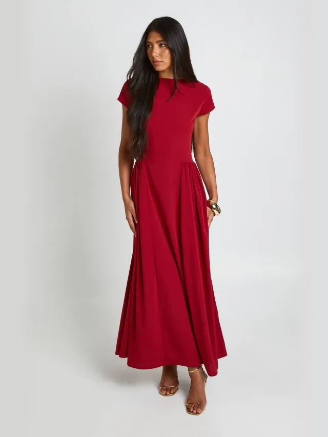 boohoo Dames Lange Getextureerde Volumineuze Rok Midaxi Jurk Merlot