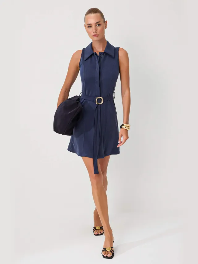 Trendyol TRENDYOLMİLLA Dames Donkerblauw Effen Kort / Mini Mouwloos A-lijn Jurken Marineblauw/Blauw