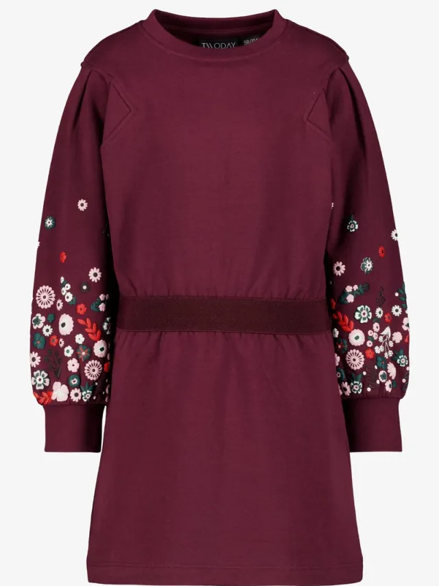 TwoDay meisjes jurk met geborduurde mouwen rood