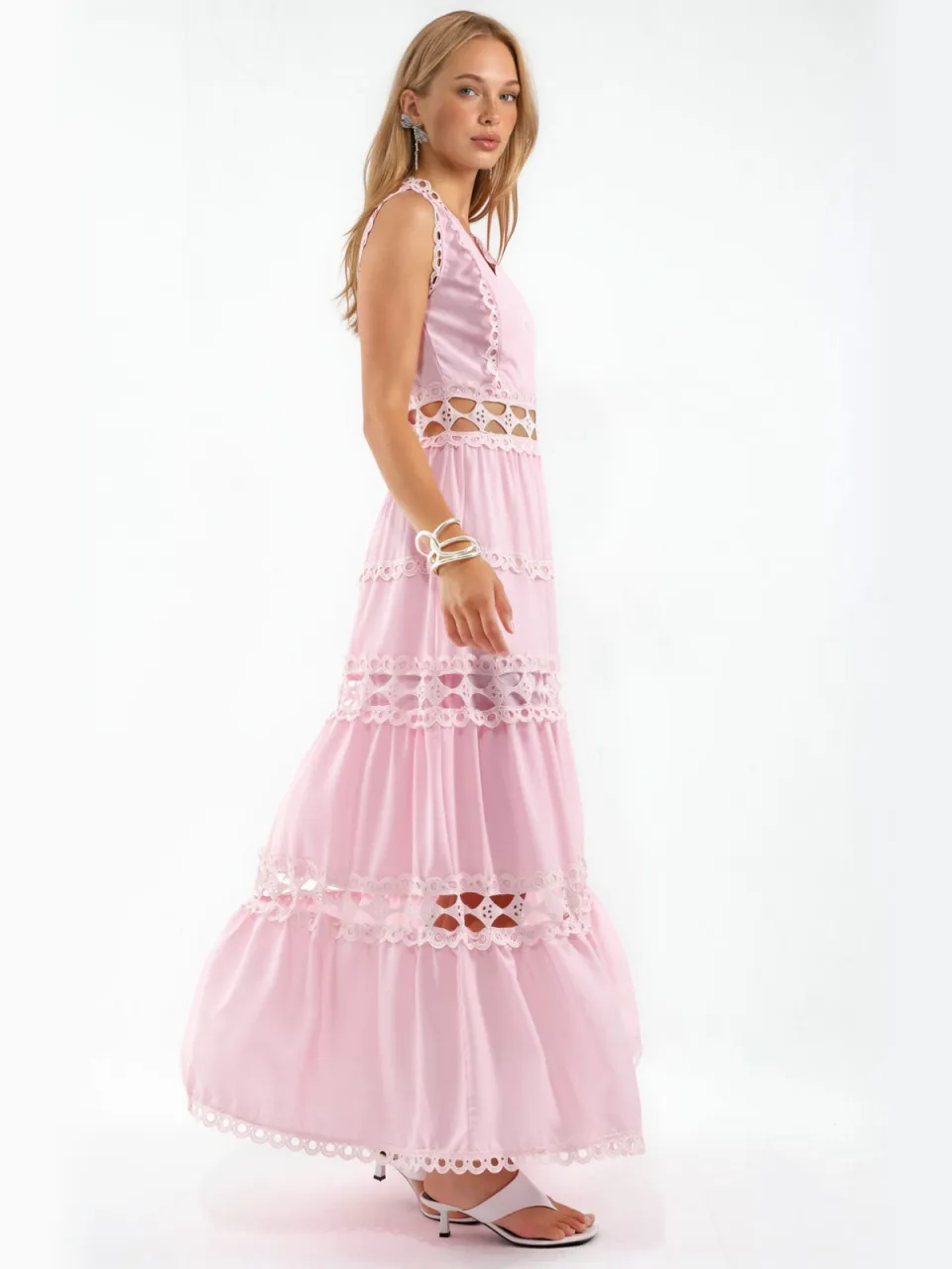 MSN Collection Mouwloze Kant V-Hals Maxi Jurk blush, foto 2