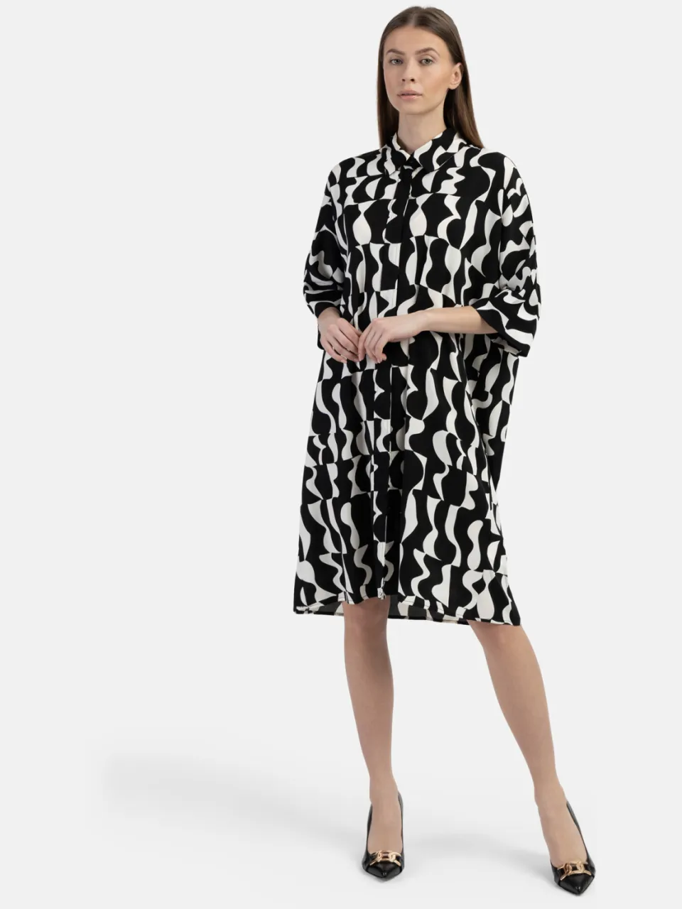 dreimaster Overhemd jurk Dames zwart wit Zwart/Wit