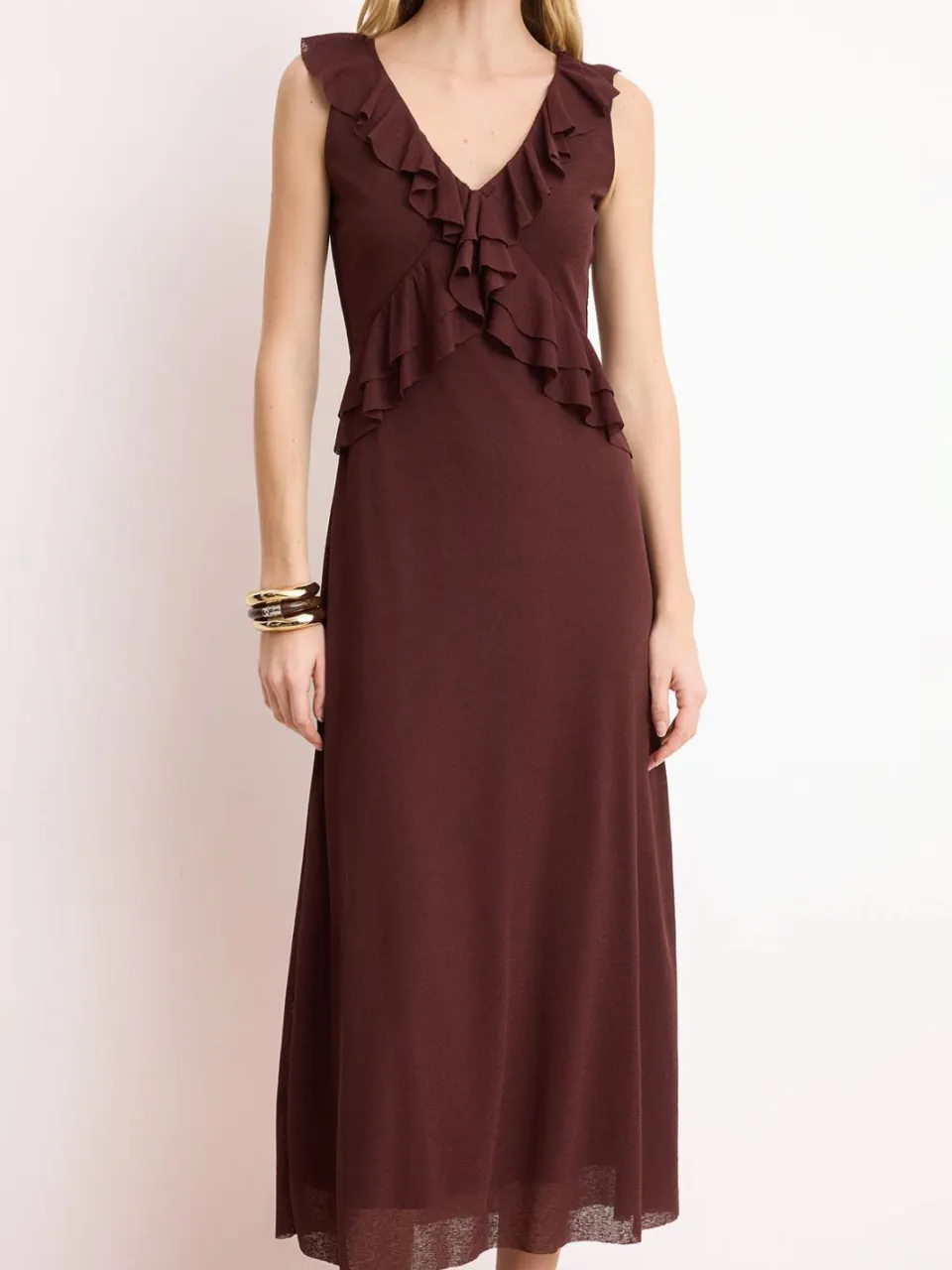 Turkishsouq Platte, mouwloze midi-jurk voor dames, casual/dagelijks, A-lijn bruin, foto 2