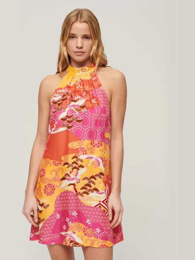 Superdry Mouwloze mini-jurk met print - Dames - Jurken gold pink stork cloud