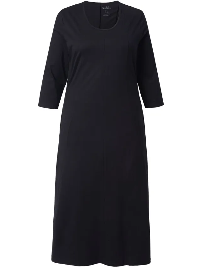 Ulla Popken Dames - Maxi-jurk A-lijn boothals 3/4-mouwen - Zwart - Maat 54+