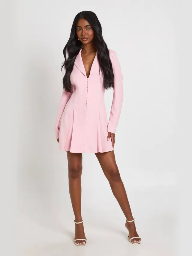 boohoo Dames Blazerjurk Met Haak-en-oog Sluiting En Getailleerde Taille Roze