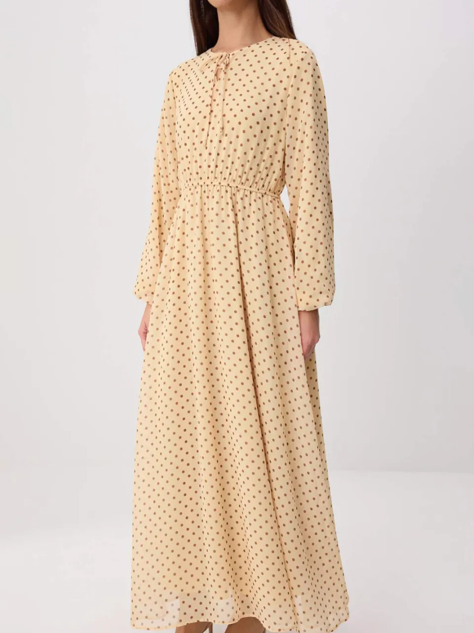 Trendyol Modest Dames Geel Abstract Maxi Lang Casual Skater Modest Jurken, foto 2