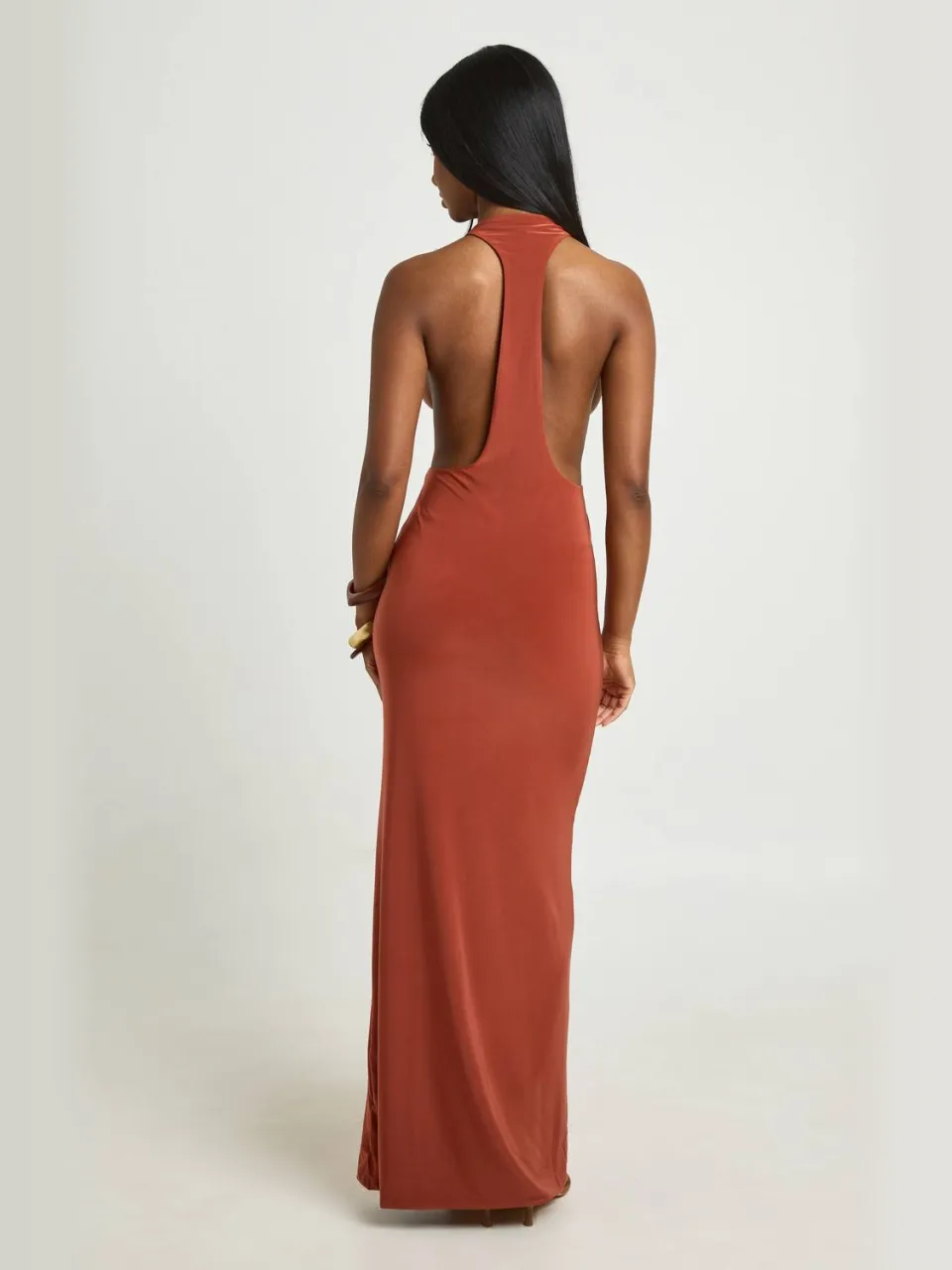 boohoo Dames Maxi-jurk Met Halternek, Open Rug En Strakke Pasvorm spice, foto 2
