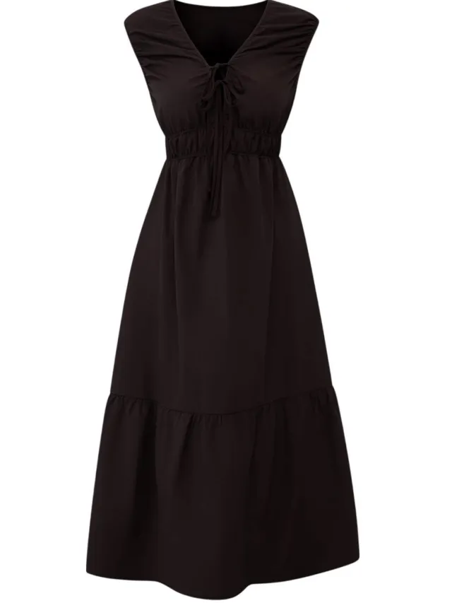 Trendyol TRENDYOLMİLLA Dames Bruin Effen Midi Mouwloos Skater Jurken