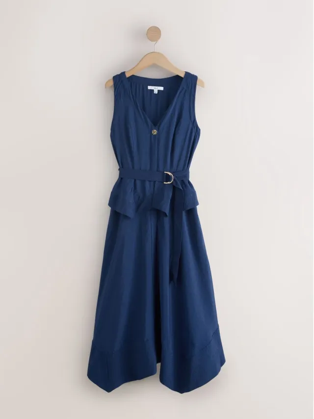 Next Dames - 2-in-1 midi-jurk met V-hals en puntige zoom - Blauw Blue