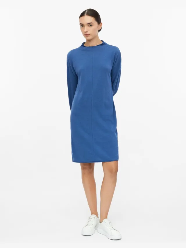 S.Oliver female - Fijn gebreide jurk van een viscose-mix met omgeslagen zoom blauw