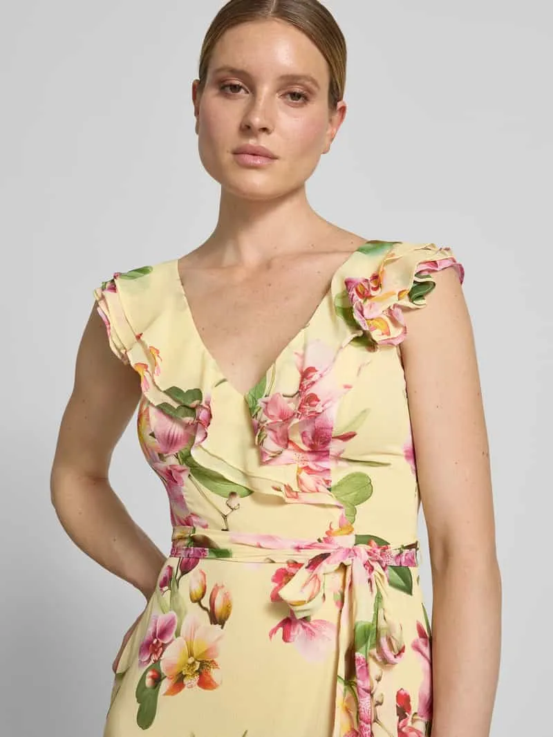 V by Vera Mont maxi-jurk met volants en strikceintuur geel, foto 5