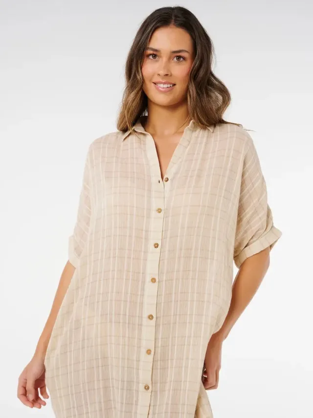Rip Curl Paradise Check Cover UP - OFF White Beige