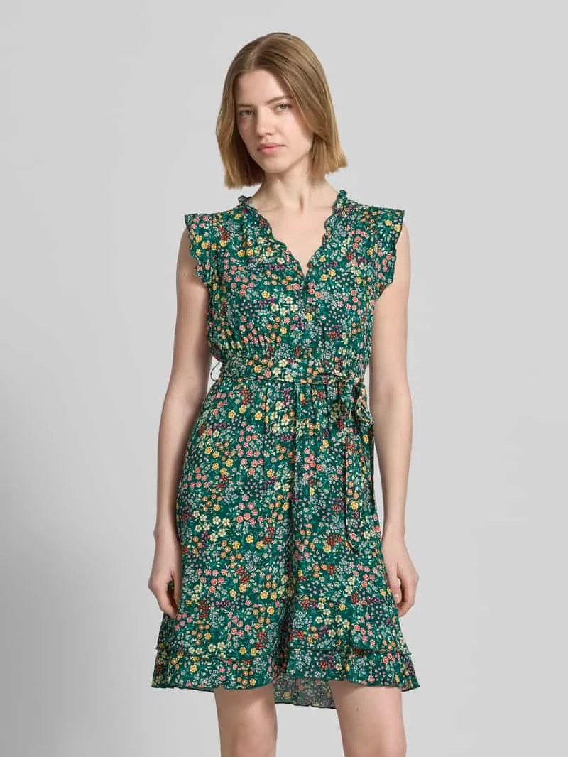 Apricot mini-jurk van pure viscose met een florale all-over print Groen