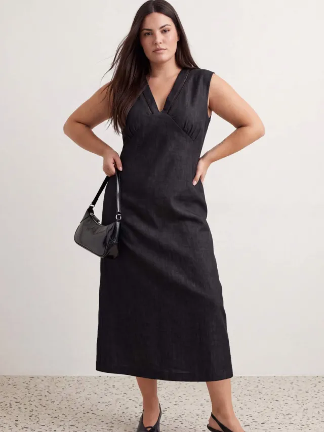 Trendyol Curve Dames Zwart Effen Midi Mouwloos A-lijn Grote maten Jurk, foto 2