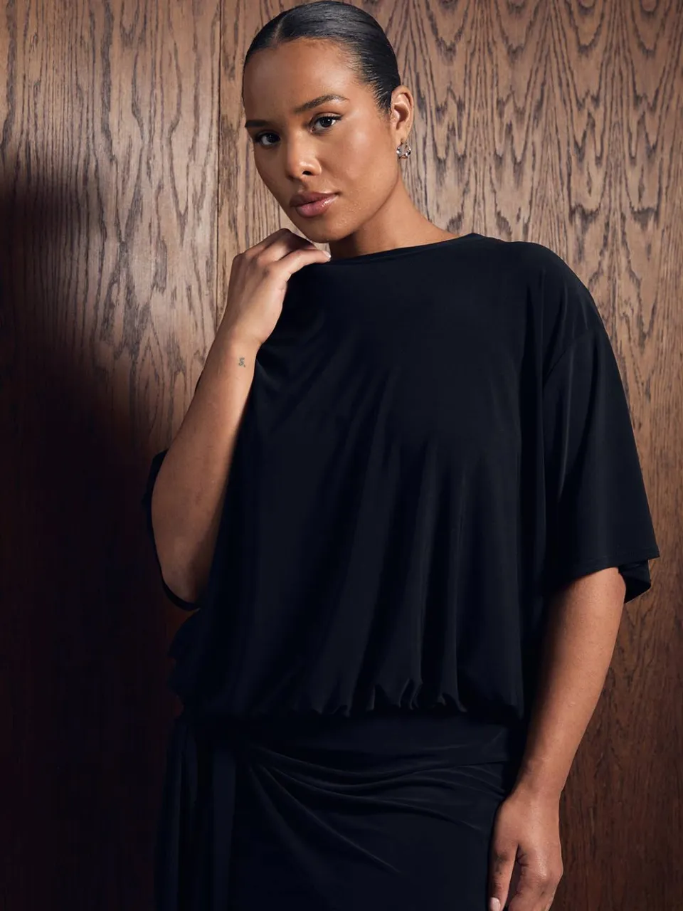boohoo Dames Plus Blouson Jurk Met Knoopdetail En Franjes Mini zwart, foto 4