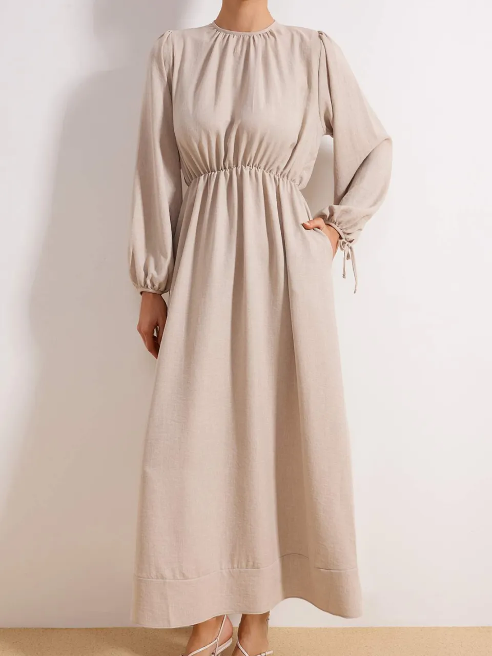 Trendyol Modest Dames Beige Effen Maxi Lang Casual Skater Modest Jurken, foto 2