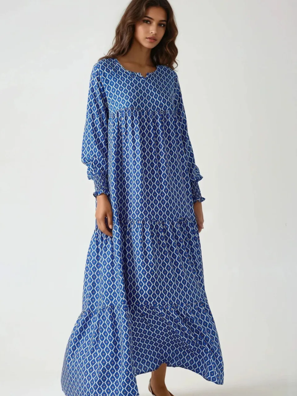 Hiccup Geprinte Coltrui Viscose Maxi Jurk marineblauw, foto 2