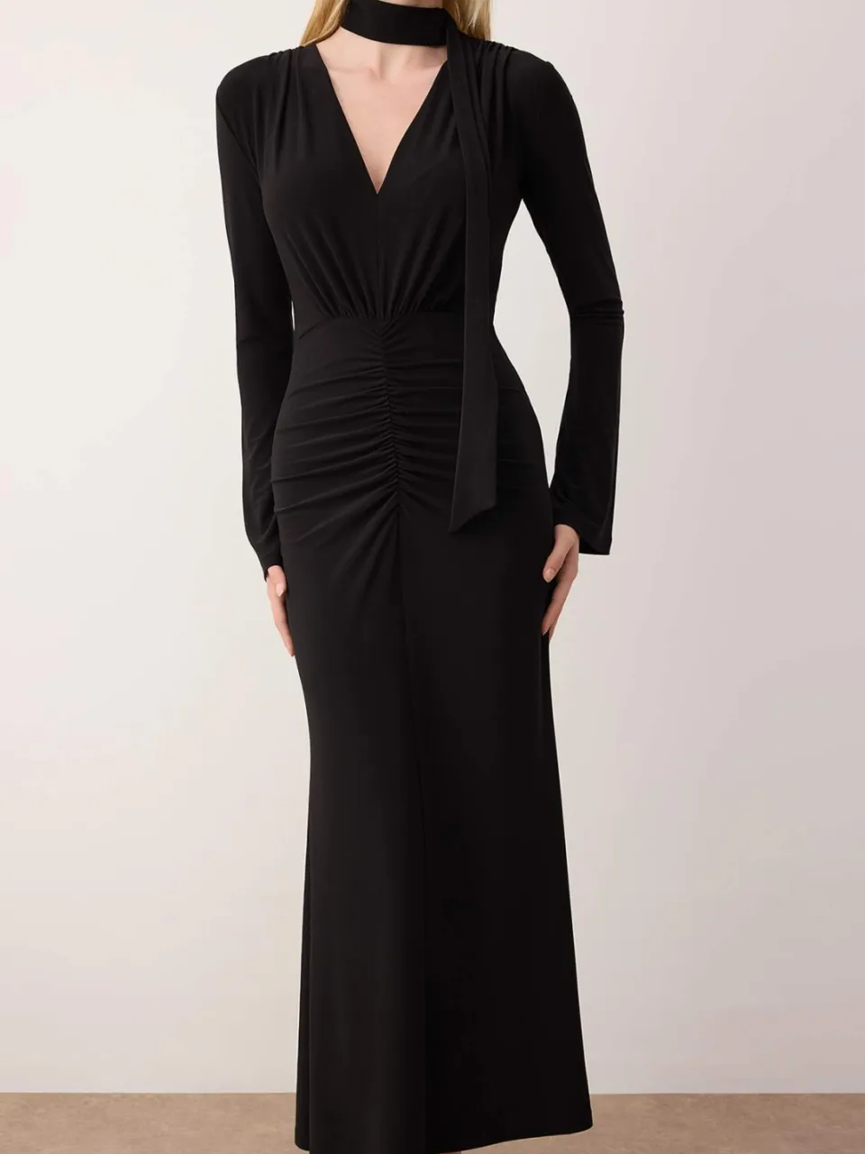 Trendyol TRENDYOLMİLLA Dames Zwart Effen Maxi Lang Stijlvol/Avond Bodycon Jurken, foto 2