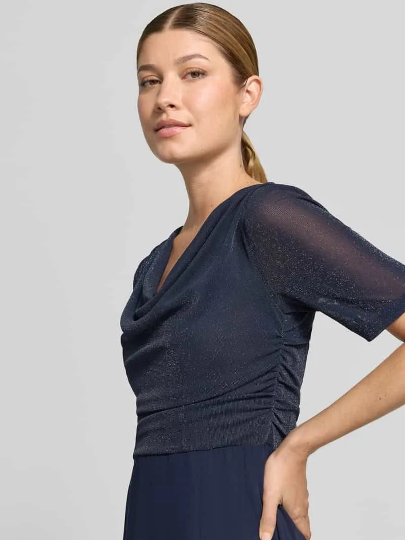 Vera Mont fit and flare cocktailjurk met watervalhals marineblauw, foto 3