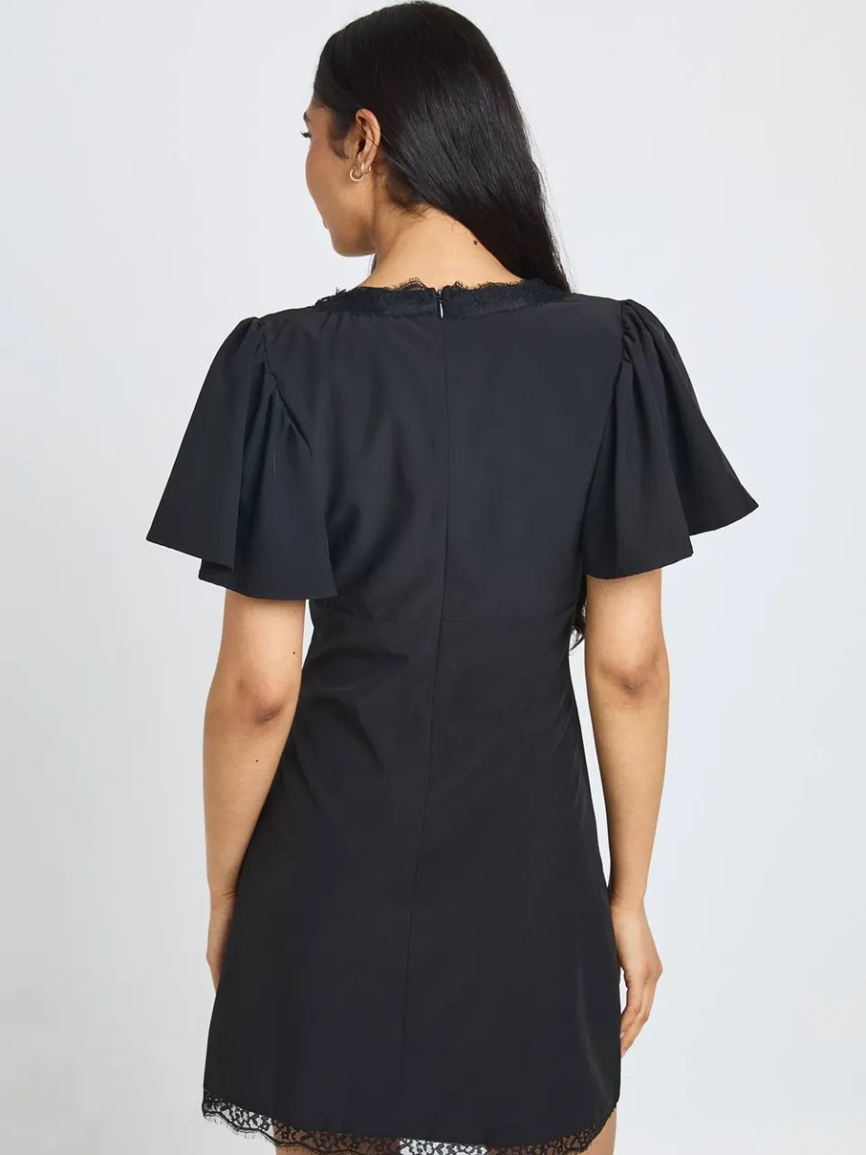 boohoo Dames Lange Mini-jurk Met Kantafwerking zwart, foto 3