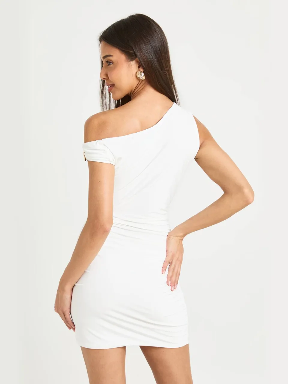 boohoo Dames Mini-jurk Met Asymmetrische Pasvorm En Glanzende Trim Details ivoor, foto 2