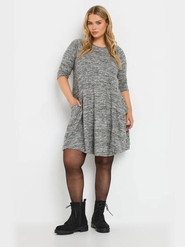 Yours Soft Touch Minijurk Met Zakken In Gemêleerd Grijs Grey