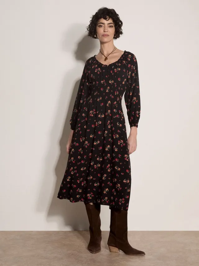 Apricot Midi-jurk met bloemenprint Zwart