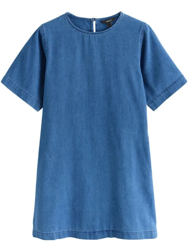 Next Dames - Lichtgewicht denim mini-T-shirtjurk - Blauw Mid Blue