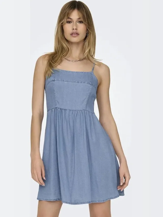 Only Brighton Lange Jurk Zonder Mouwen Blauw XL Vrouw Light Blue Denim
