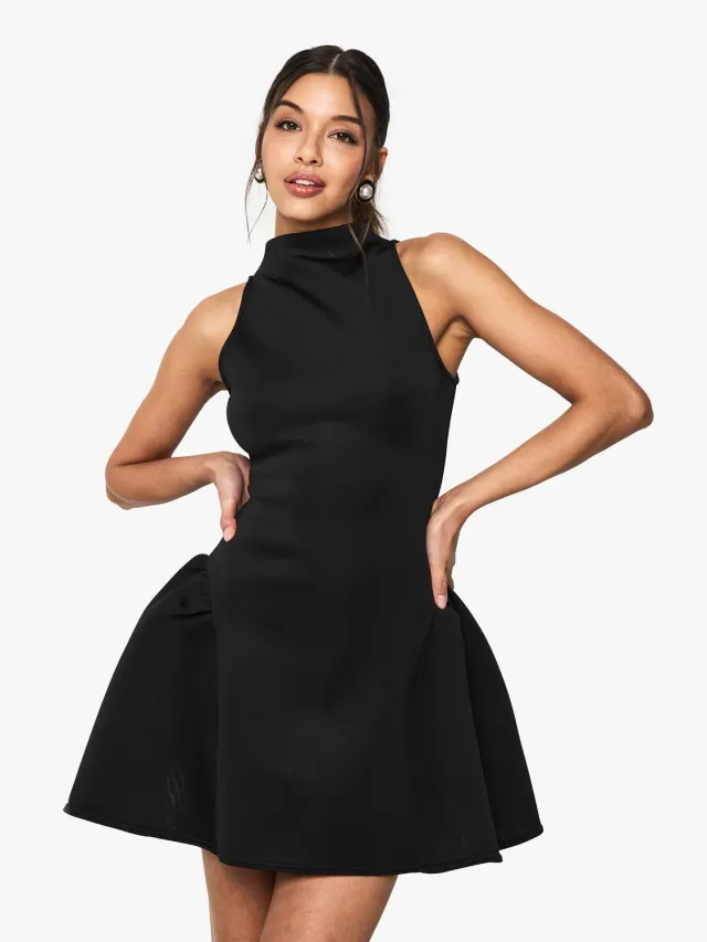 boohoo Dames Racerhals Volume Mini Jurk Zwart